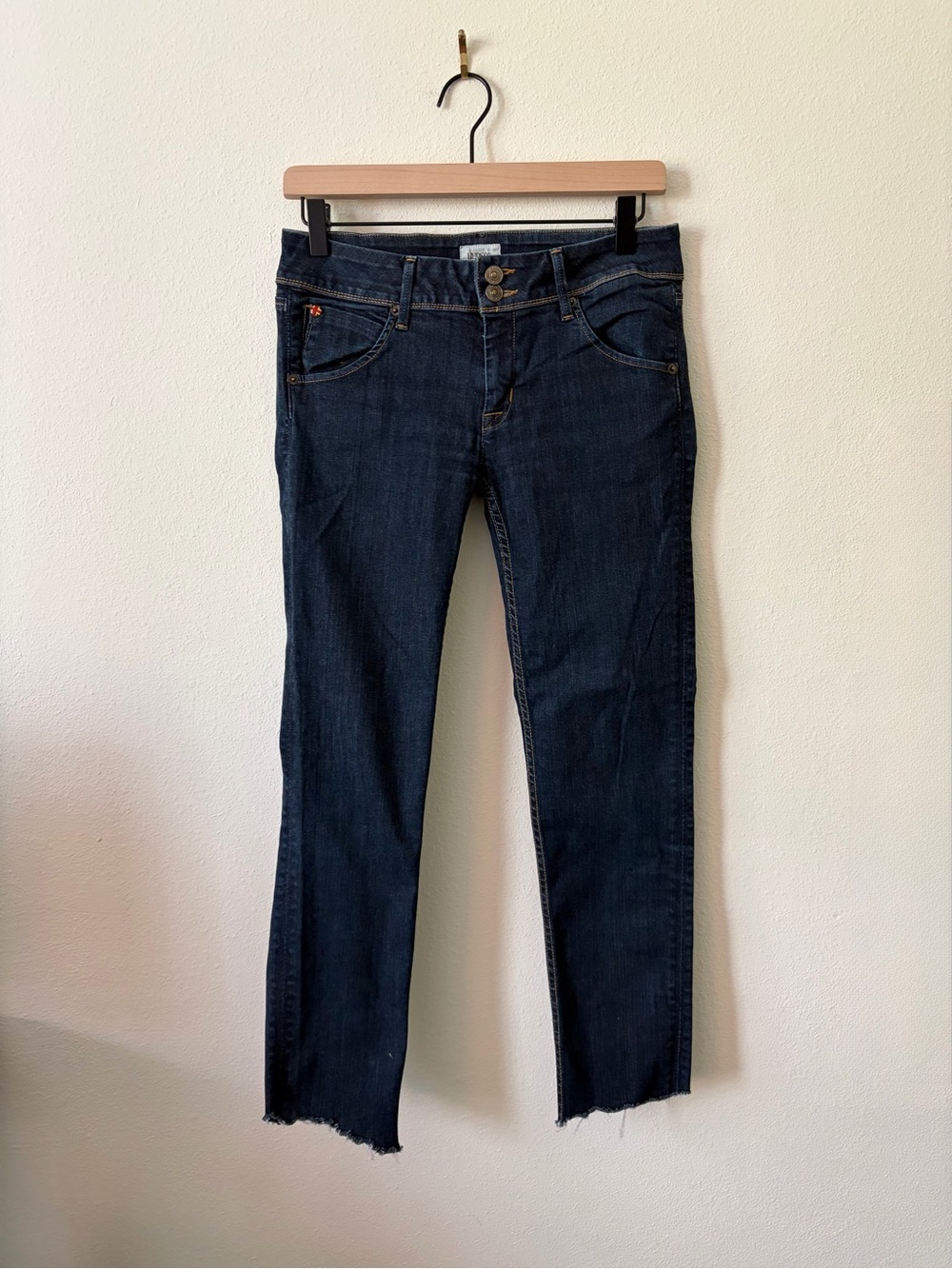 Made in USA Hudson Collin Skinny Supermodel Dark Wash Flap Pocket Raw Hem Jeans